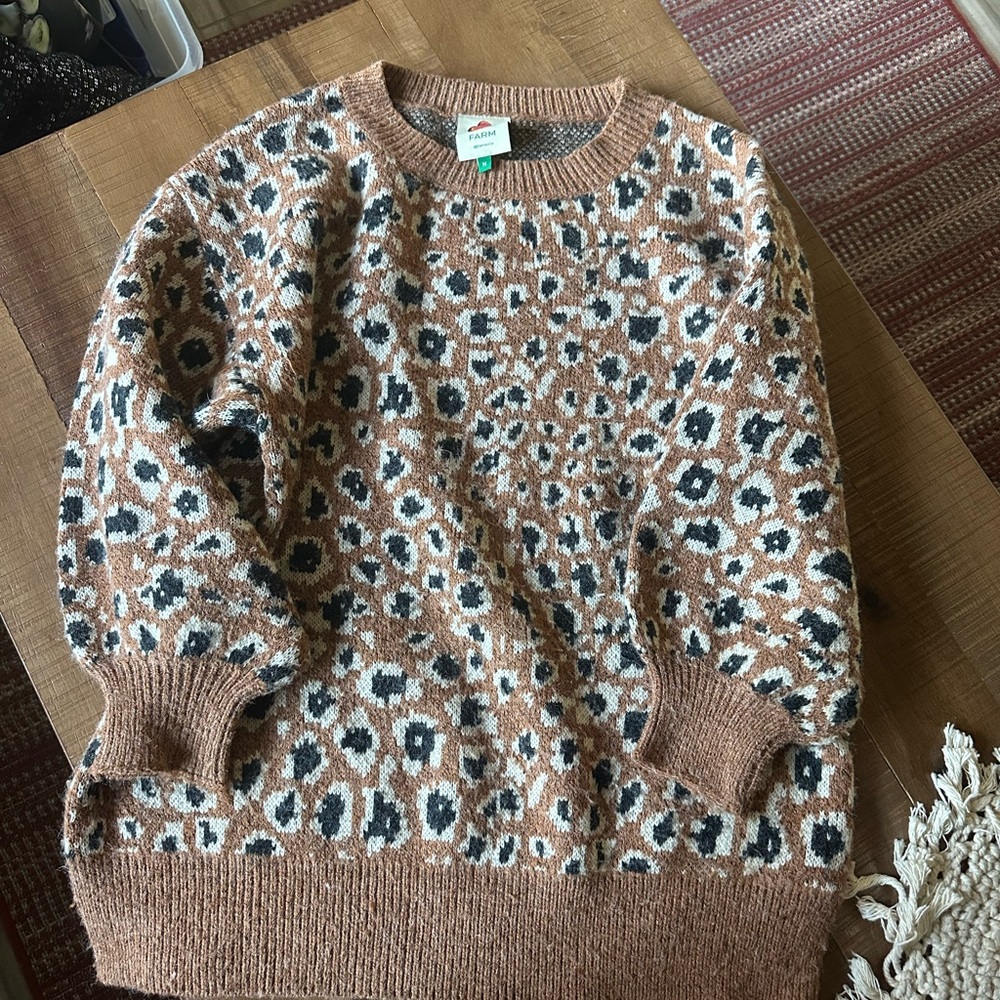 Farm Rio Brown Leopard Print Sweater